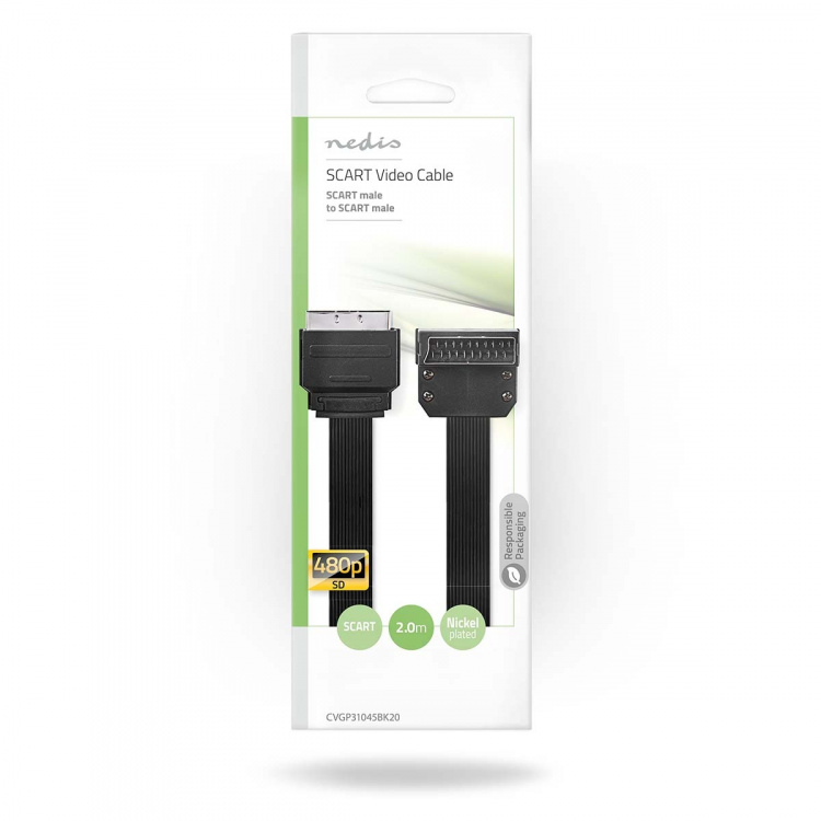 Nedis SCART-kaapeli | SCART Uros | SCART Uros | Niklattu | 480p | 2.00 m | Litteä | PVC | Musta | Kirjekuori Nedis SCART-kaapeli | SCART Uros | SCART Uros | Niklattu | 480p | 2.00 m | Litteä | PVC | Musta | Kirjekuori