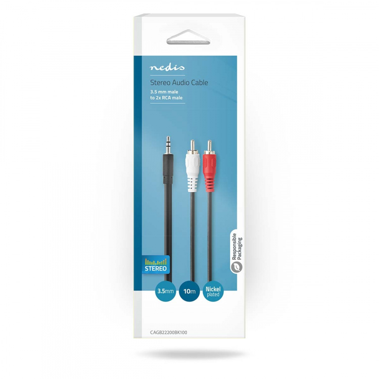 Nedis Stereoäänikaapeli | 3.5 mm uros | 2x RCA uros | Niklattu | 10.0 m | Pyöreä | Musta | Laatikko