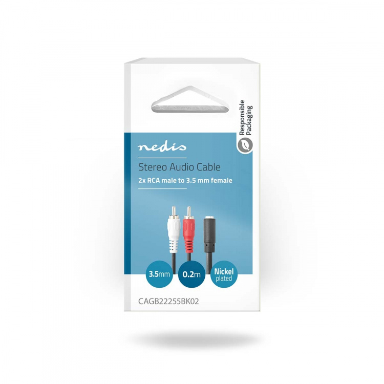 Nedis Stereoäänikaapeli | 2x RCA uros | 3.5 mm naaras | Niklattu | 0.20 m | Pyöreä | Laatikko Nedis Stereoäänikaapeli | 2x RCA uros | 3.5 mm naaras | Niklattu | 0.20 m | Pyöreä | Laatikko