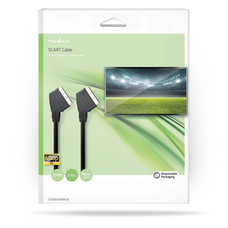 Nedis SCART-kaapeli | SCART Uros | SCART Uros | Niklattu | 480p | 2.00 m | Pyöreä | PVC | Musta | Laatikko Nedis SCART-kaapeli | SCART Uros | SCART Uros | Niklattu | 480p | 2.00 m | Pyöreä | PVC | Musta | Laatikko