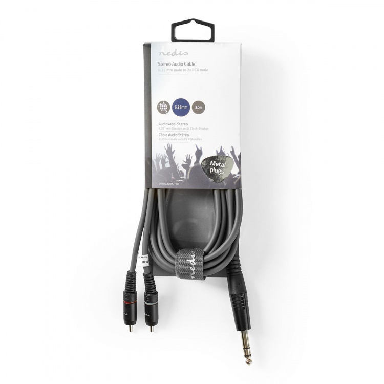 Nedis Stereoäänikaapeli | 6.35 mm uros | 2x RCA uros | Niklattu | 3.00 m | Pyöreä | Tummanharmaa | Pahvikotelo Nedis Stereoäänikaapeli | 6.35 mm uros | 2x RCA uros | Niklattu | 3.00 m | Pyöreä | Tummanharmaa | Pahvikotelo