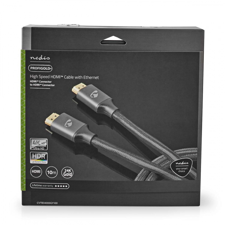 Nedis High Speed HDMI ™ Kaapeli Ethernet | HDMI™ liitin | HDMI™ liitin | 4K@60Hz | ARC | 18 Gbps | 10.0 m | Pyöreä | Puuvilla | Gun Metal Harmaa | Laatikko kannella ja ikkunalla Nedis High Speed HDMI ™ Kaapeli Ethernet | HDMI™ liitin | HDMI™ liitin | 4K@60Hz | ARC | 18 Gbps | 10.0 m | Pyöreä | Puuvilla | Gun Metal Harmaa | Laatikko kannella ja ikkunalla