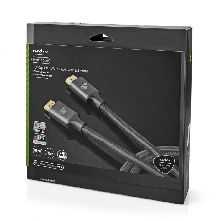 Nedis High Speed HDMI ™ Kaapeli Ethernet | HDMI™ liitin | HDMI™ liitin | 4K@60Hz | ARC | 18 Gbps | 10.0 m | Pyöreä | Puuvilla | Gun Metal Harmaa | Laatikko kannella ja ikkunalla Nedis High Speed HDMI ™ Kaapeli Ethernet | HDMI™ liitin | HDMI™ liitin | 4K@60Hz | ARC | 18 Gbps | 10.0 m | Pyöreä | Puuvilla | Gun Metal Harmaa | Laatikko kannella ja ikkunalla