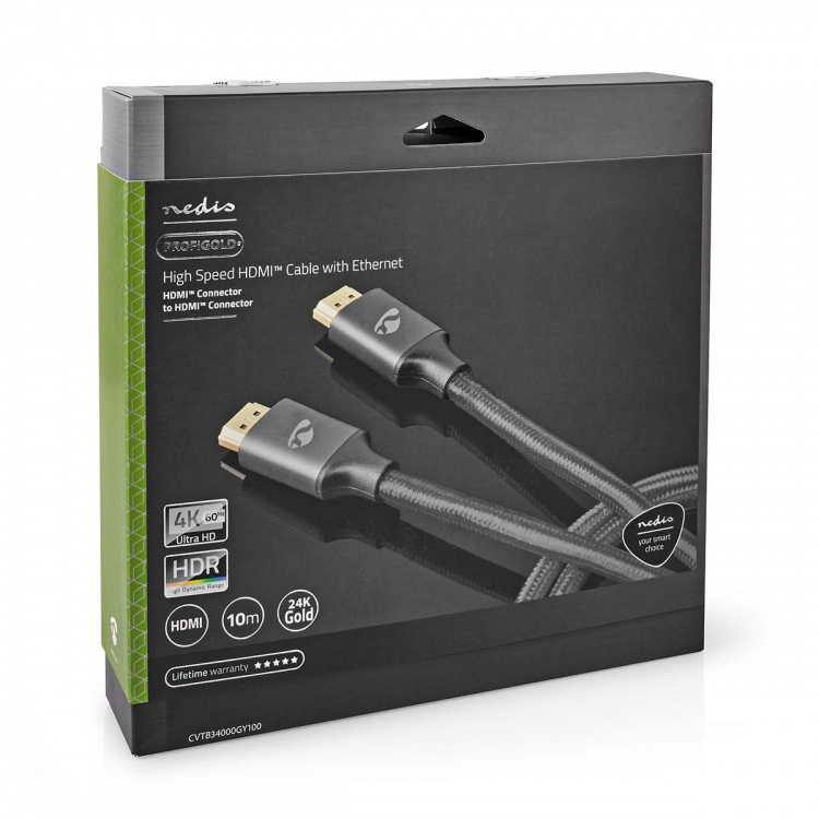 Nedis High Speed HDMI ™ Kaapeli Ethernet | HDMI™ liitin | HDMI™ liitin | 4K@60Hz | ARC | 18 Gbps | 10.0 m | Pyöreä | Puuvilla | Gun Metal Harmaa | Laatikko kannella ja ikkunalla Nedis High Speed HDMI ™ Kaapeli Ethernet | HDMI™ liitin | HDMI™ liitin | 4K@60Hz | ARC | 18 Gbps | 10.0 m | Pyöreä | Puuvilla | Gun Metal Harmaa | Laatikko kannella ja ikkunalla