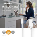 Nedis Mini DisplayPort kaapeli | DisplayPort 1.4 | Mini DisplayPort Uros | DisplayPort uros | 48 Gbps | Niklattu | 2.00 m | Pyöreä | PVC | Valkoinen | Blister