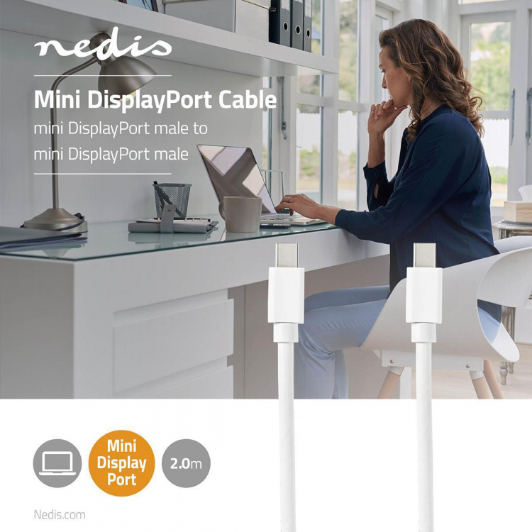 Nedis Mini DisplayPort kaapeli | DisplayPort 1.4 | Mini DisplayPort Uros | Mini DisplayPort Uros | 48 Gbps | Niklattu | 2.00 m | Pyöreä | PVC | Valkoinen | Blister