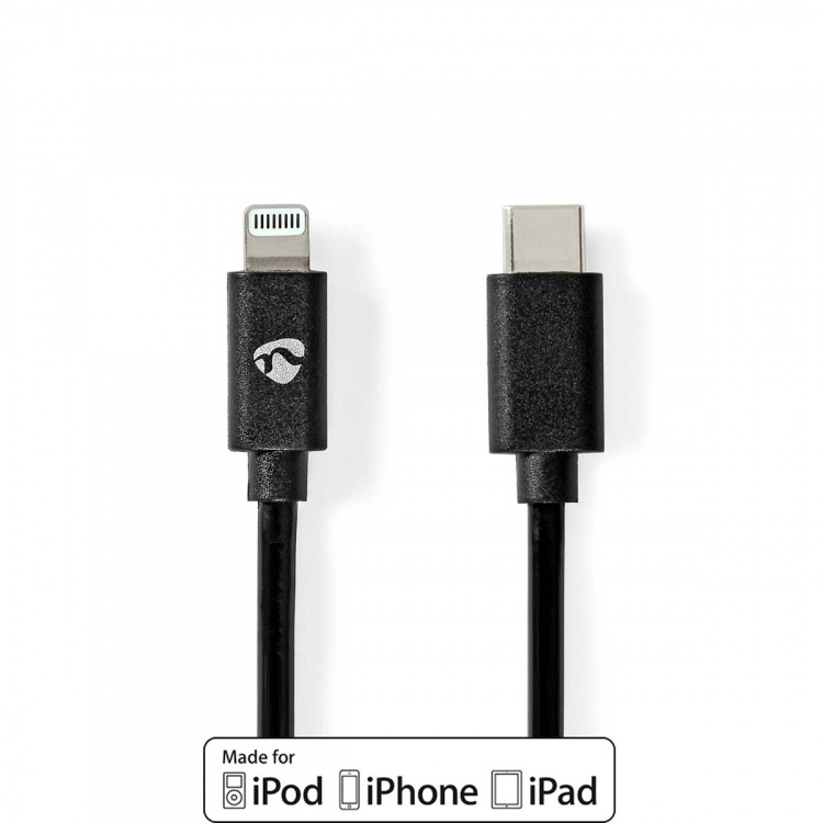 Nedis Lightning Kaapeli | USB 2.0 | Apple Lightning 8-Pin | USB-C™ Uros | 480 Mbps | Niklattu | 2.00 m | Pyöreä | PVC | Musta | Kirjekuori