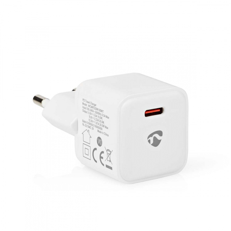 Nedis Seinälaturi | 20 W | PD3.0 20W | Pikalataus-toiminto | 1.67 A / 2.22 A / 3.0 A | Lähtöliitäntöjen määrä: 1 | USB-C™ | Automaattinen Jännitteen Valinta | Valkoinen