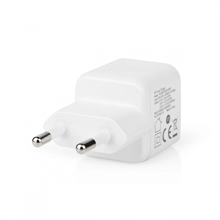 Nedis Seinälaturi | 20 W | PD3.0 20W | Pikalataus-toiminto | 1.67 A / 2.22 A / 3.0 A | Lähtöliitäntöjen määrä: 1 | USB-C™ | Automaattinen Jännitteen Valinta | Valkoinen