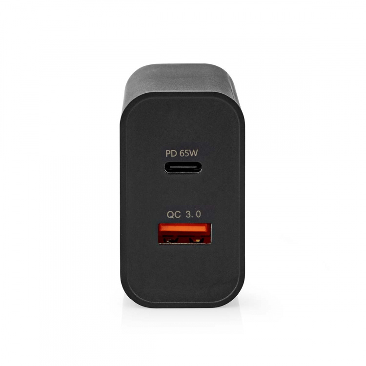 Nedis Seinälaturi | 65 W | Pikalataus-toiminto | 2.0 / 2.25 A / 3.25 A A | Lähtöliitäntöjen määrä: 2 | USB-A / USB-C™ | Automaattinen Jännitteen Valinta | Musta