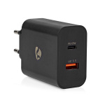 Nedis Seinälaturi | 65 W | Pikalataus-toiminto | 2.0 / 2.25 A / 3.25 A A | Lähtöliitäntöjen määrä: 2 | USB-A / USB-C™ | Automaattinen Jännitteen Valinta | Musta