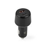 Nedis Autolaturi | 65 W | 2.0 / 3.0 / 3.25 A | Lähtöliitäntöjen määrä: 2 | Portin tyyppi: USB-A / USB-C™ | Automaattinen Jännitteen Valinta