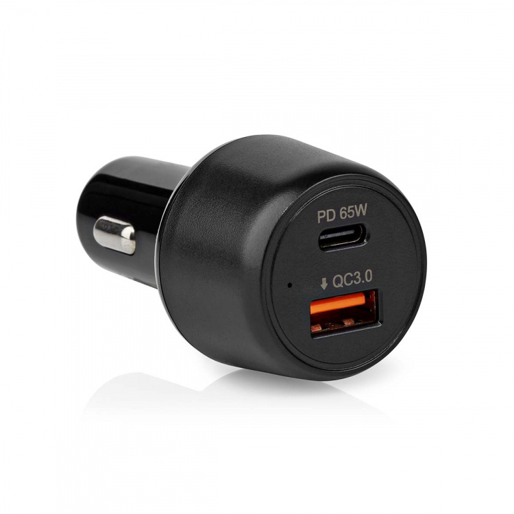 Nedis Autolaturi | 65 W | 2.0 / 3.0 / 3.25 A | Lähtöliitäntöjen määrä: 2 | Portin tyyppi: USB-A / USB-C™ | Automaattinen Jännitteen Valinta