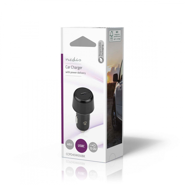 Nedis Autolaturi | 45 W | 3.0 A | Lähtöliitäntöjen määrä: 1 | Portin tyyppi: USB-C™ | Automaattinen Jännitteen Valinta Nedis Autolaturi | 45 W | 3.0 A | Lähtöliitäntöjen määrä: 1 | Portin tyyppi: USB-C™ | Automaattinen Jännitteen Valinta