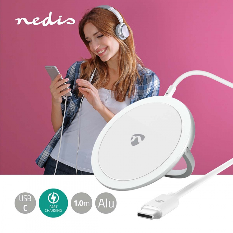 Nedis Langaton laturi | Teline | 5 / 7.5 / 10 / 15 W | 1.0 / 1.1 / 1.67 / 2 A | Sisältää kaapelin | USB Type-C™ | 1.00 m