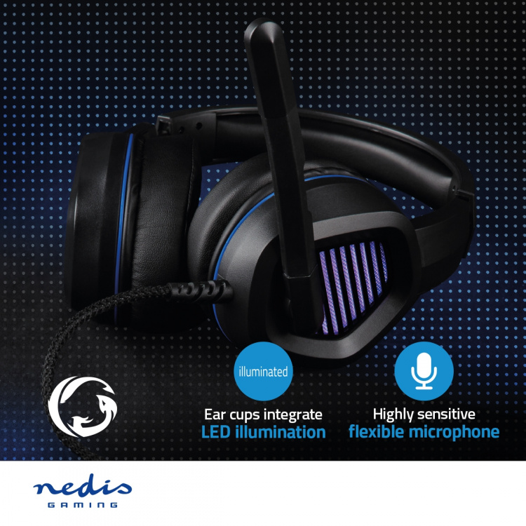 Nedis Peliheadset | Over-Ear-kuulokkeet | Surround | USB Type-A | Kokoontaitettava Mikrofoni | 2.10 m | LED Nedis Peliheadset | Over-Ear-kuulokkeet | Surround | USB Type-A | Kokoontaitettava Mikrofoni | 2.10 m | LED