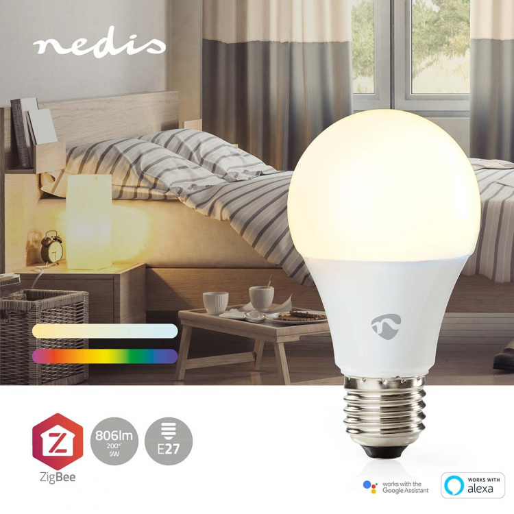 Nedis SmartLife RGB Lamppu | E27 | 806 lm | 9 W | Lämpimästä kylmään valkoiseen / RGB | 2200 - 6500 K | Android™ / IOS | polttimo | 1 kpl