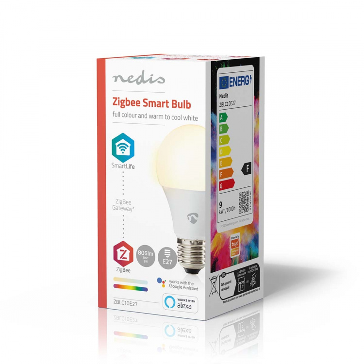Nedis SmartLife RGB Lamppu | E27 | 806 lm | 9 W | Lämpimästä kylmään valkoiseen / RGB | 2200 - 6500 K | Android™ / IOS | polttimo | 1 kpl
