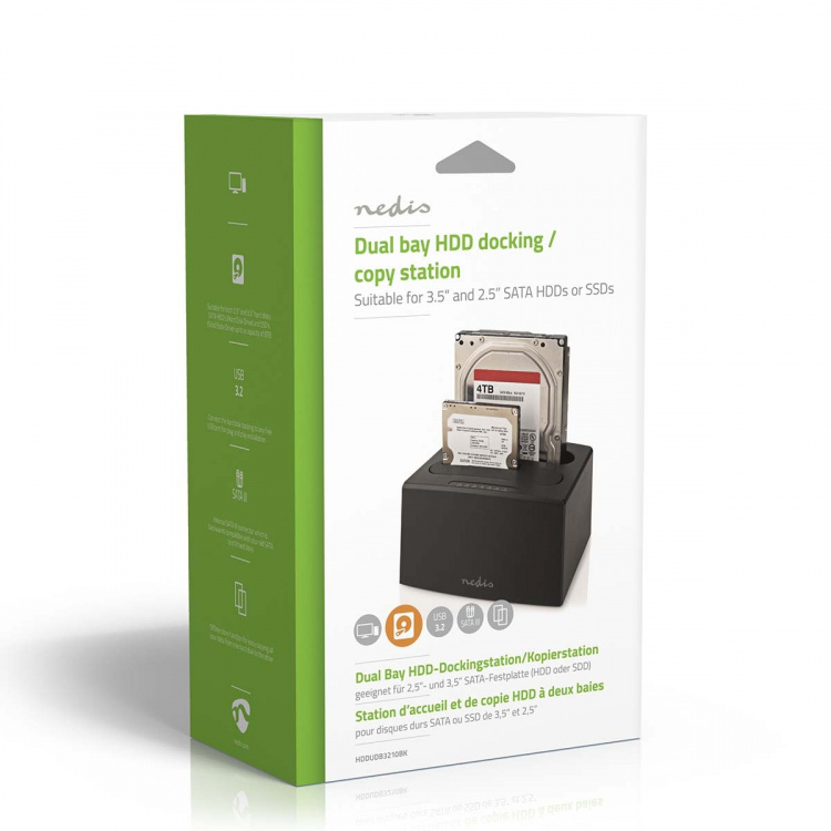 Nedis Kiintolevyn Telakointiasema | USB 3.2 Gen1 | USB Type-A | 2 Levyä | 2.5 / 3.5  Nedis Kiintolevyn Telakointiasema | USB 3.2 Gen1 | USB Type-A | 2 Levyä | 2.5 / 3.5