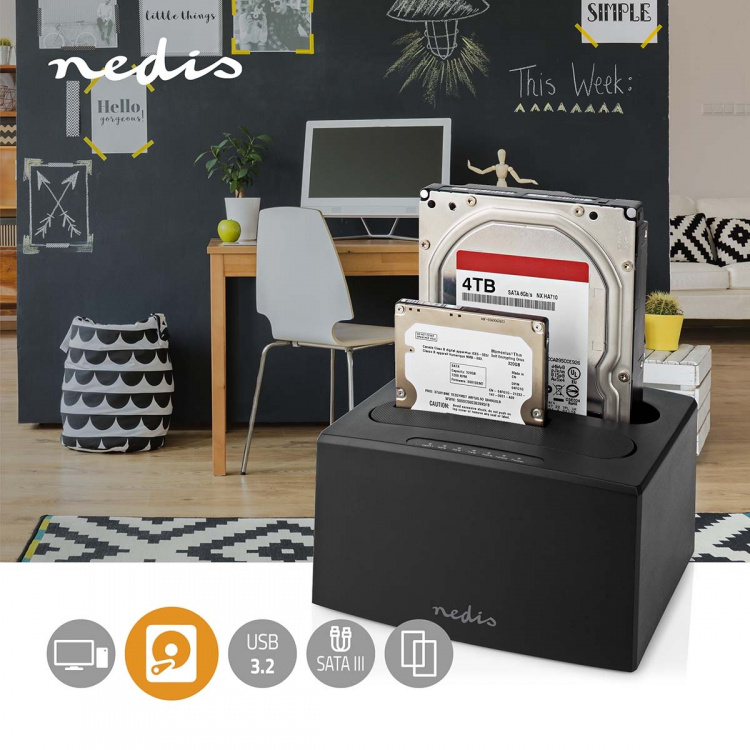 Nedis Kiintolevyn Telakointiasema | USB 3.2 Gen1 | USB Type-A | 2 Levyä | 2.5 / 3.5  Nedis Kiintolevyn Telakointiasema | USB 3.2 Gen1 | USB Type-A | 2 Levyä | 2.5 / 3.5