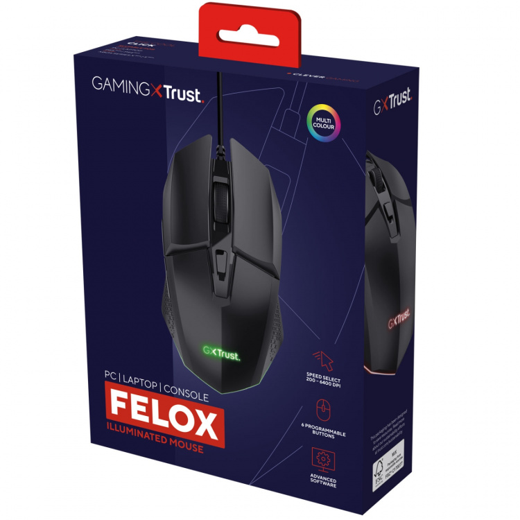Trust GXT 109 Felox Illuminated Gaming mouse Svart Trust GXT 109 Felox Illuminated Gaming mouse Svart