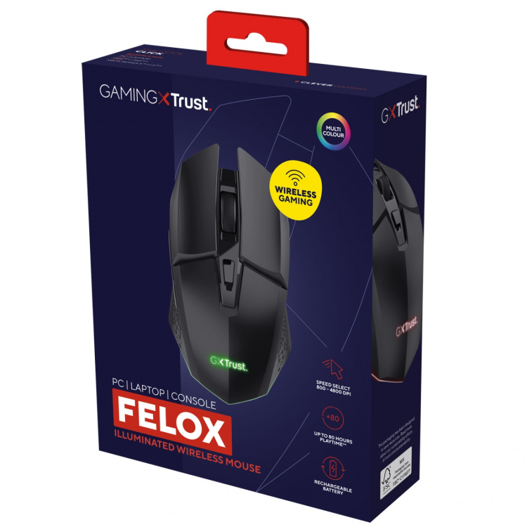 Trust GXT 110 Felox Illuminated Wireless Gaming mouse Svart Trust GXT 110 Felox Illuminated Wireless Gaming mouse Svart