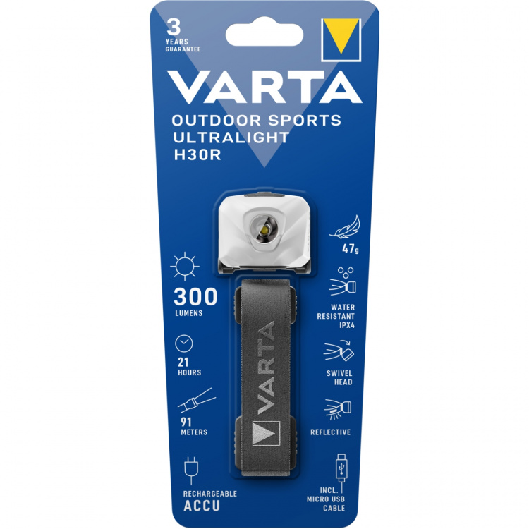 Varta Outdoor Sports Ultralight H30R Pannlampa 300 lm Vit Varta Outdoor Sports Ultralight H30R Pannlampa 300 lm Vit