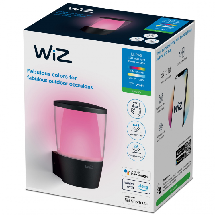 WiZ Elpas seinävalaisin ulkokäyttöön, musta, RGBW, Wi-Fi