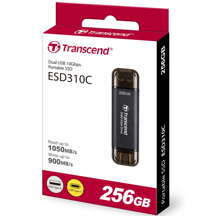 Transcend Kannettava SSD-levy ESD310C USB-C 256 GB (R1050/W950) Musta Transcend Kannettava SSD-levy ESD310C USB-C 256 GB (R1050/W950) Musta