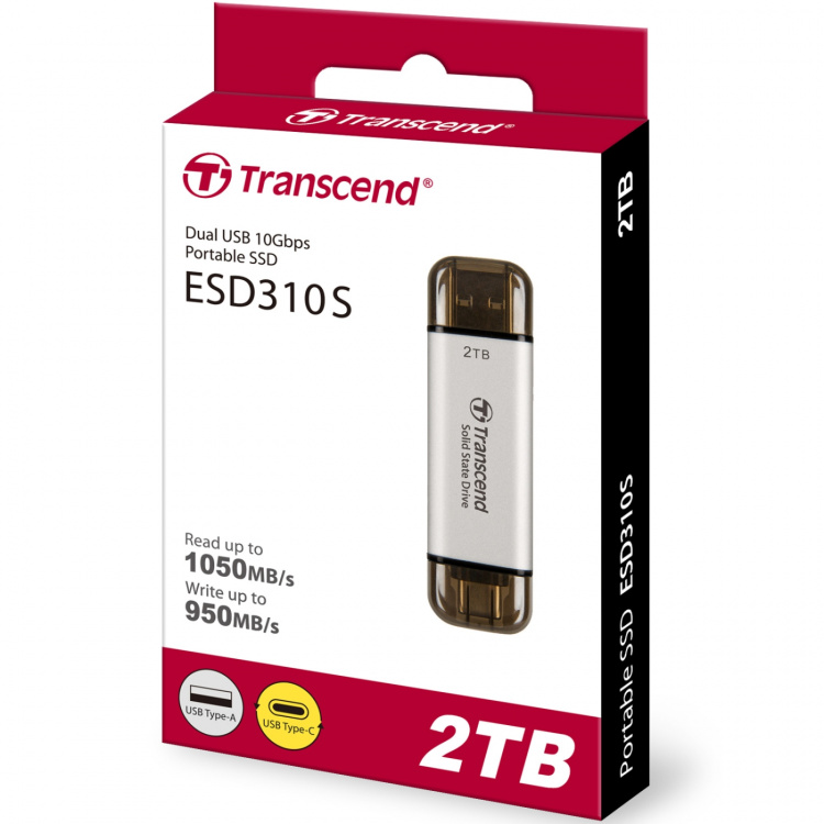 Transcend Portabel SSD ESD310S USB-C 2TB (R1050/W950) Silver