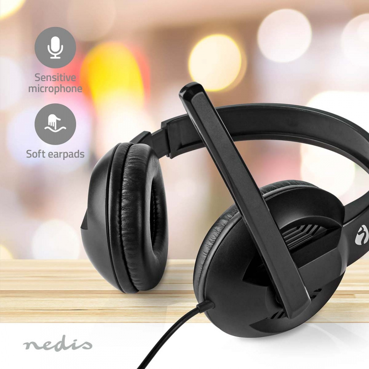 Nedis PC-headset | Over-Ear-kuulokkeet | Stereo | USB Type-A / USB Type-C™ | Kokoontaitettava Mikrofoni | Musta