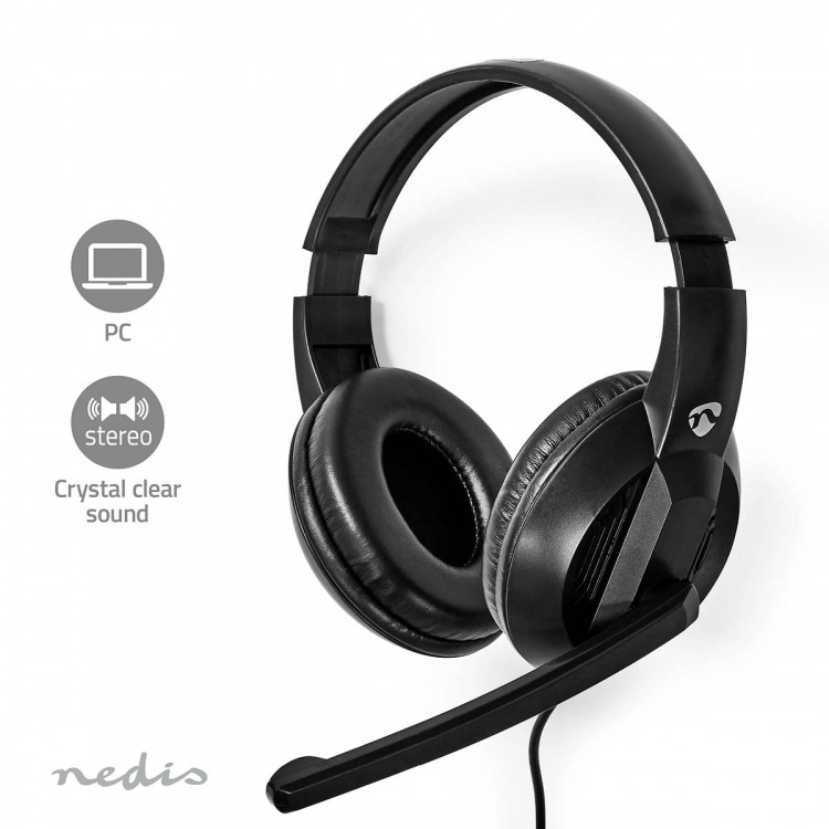 Nedis PC-headset | Over-Ear-kuulokkeet | Stereo | USB Type-A / USB Type-C™ | Kokoontaitettava Mikrofoni | Musta