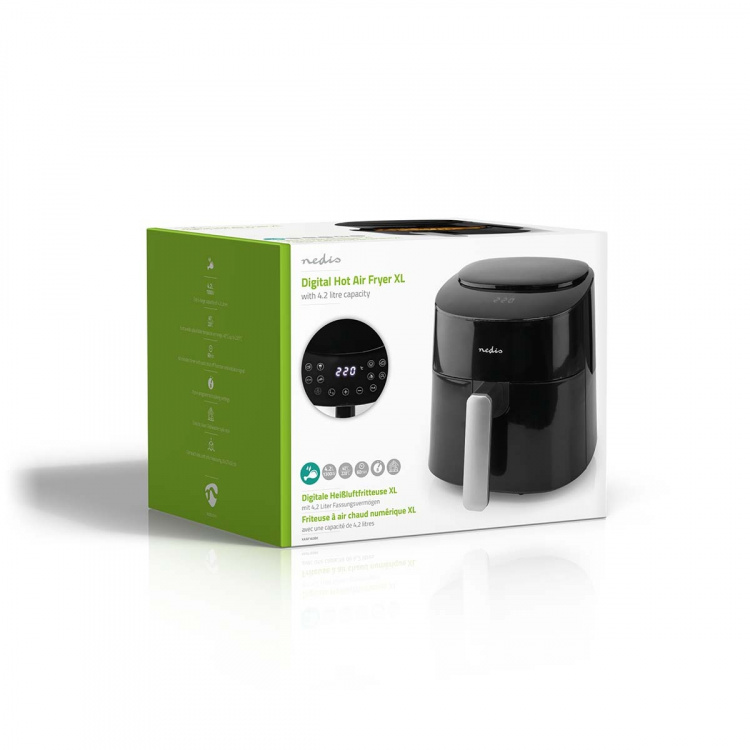 Nedis Kuumailmakeitin | 4,2 l | Ajastin: 240 min | Esiasetettujen ohjelmien lukumäärä: 8 | Digitaalinen | Musta