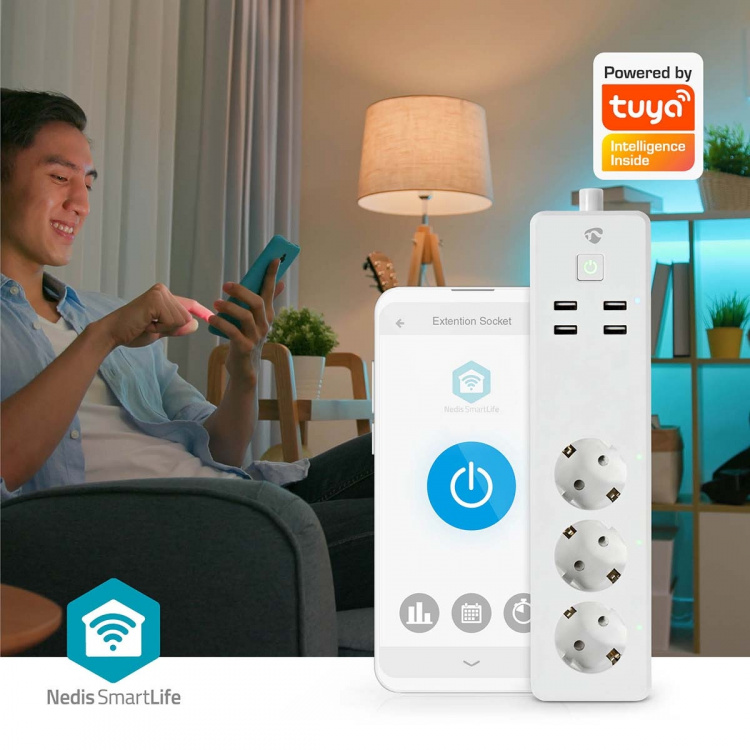 Nedis SmartLife Jatkojohto | 3x Maadoitettu virtaliitin (CEE 7/3) / 4 x USB | 16 A | 3680 W | 1.80 m | -10 - 40 °C | Android™ / IOS | Valkoinen