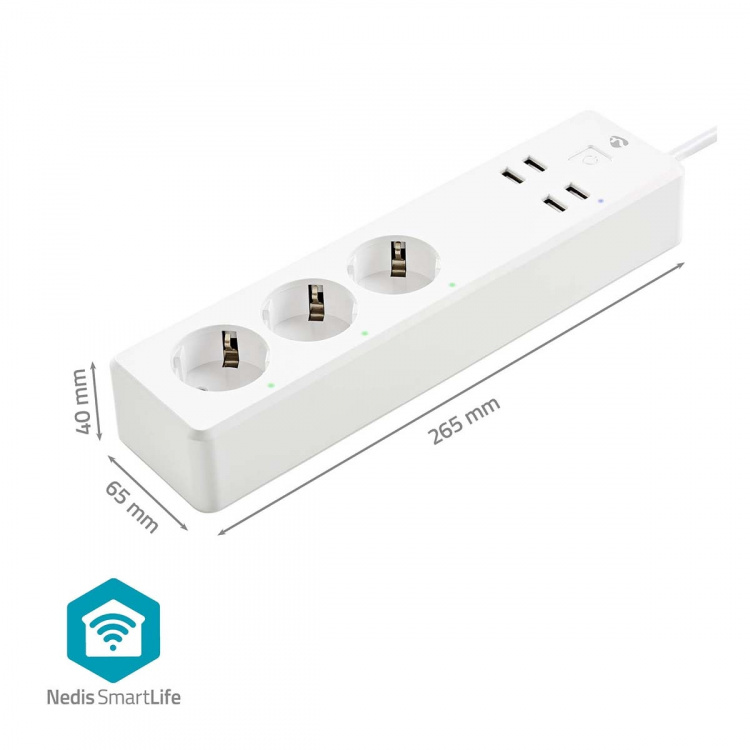 Nedis SmartLife Jatkojohto | 3x Maadoitettu virtaliitin (CEE 7/3) / 4 x USB | 16 A | 3680 W | 1.80 m | -10 - 40 °C | Android™ / IOS | Valkoinen