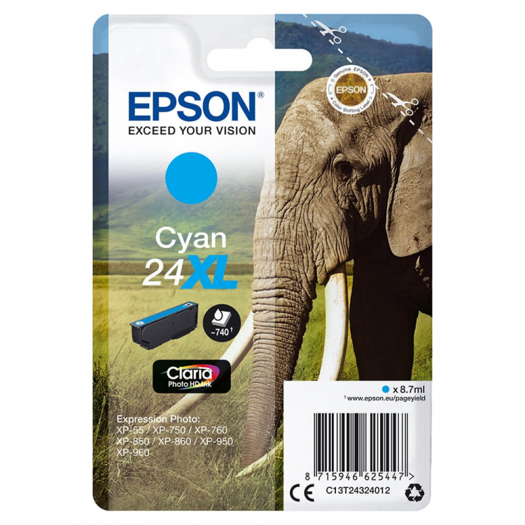 EPSON Musteet C13T24324012 24XL Cyan Elephant