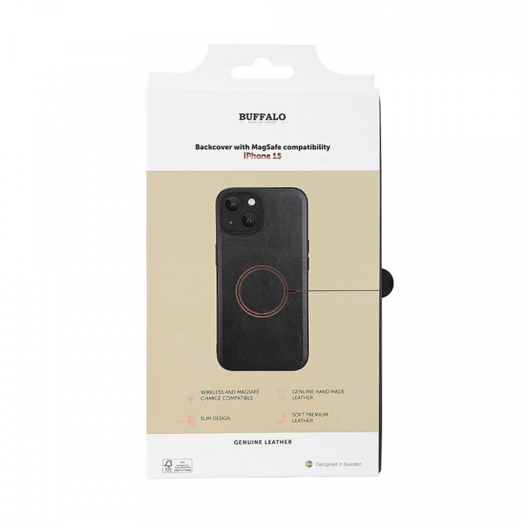 Buffalo Back cover Leather MagSeries iPhone 15 Black Buffalo Back cover Leather MagSeries iPhone 15 Black