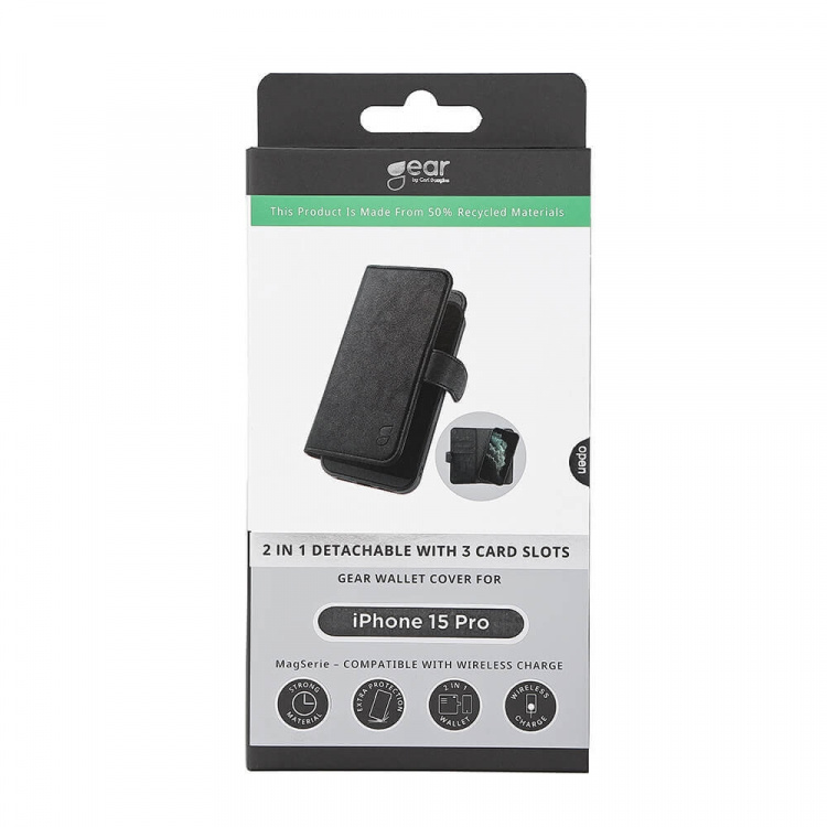 GEAR 2in1 3 card Recycled MagSerie iPhone 15 Pro Black
