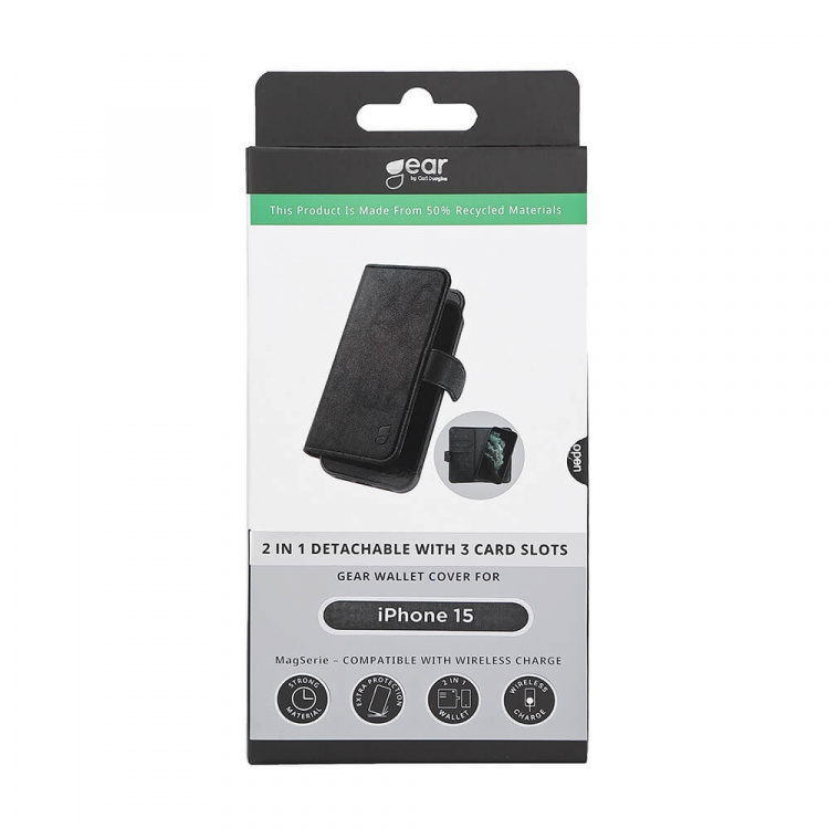 GEAR 2in1 3 card Recycled MagSerie iPhone 15 Black