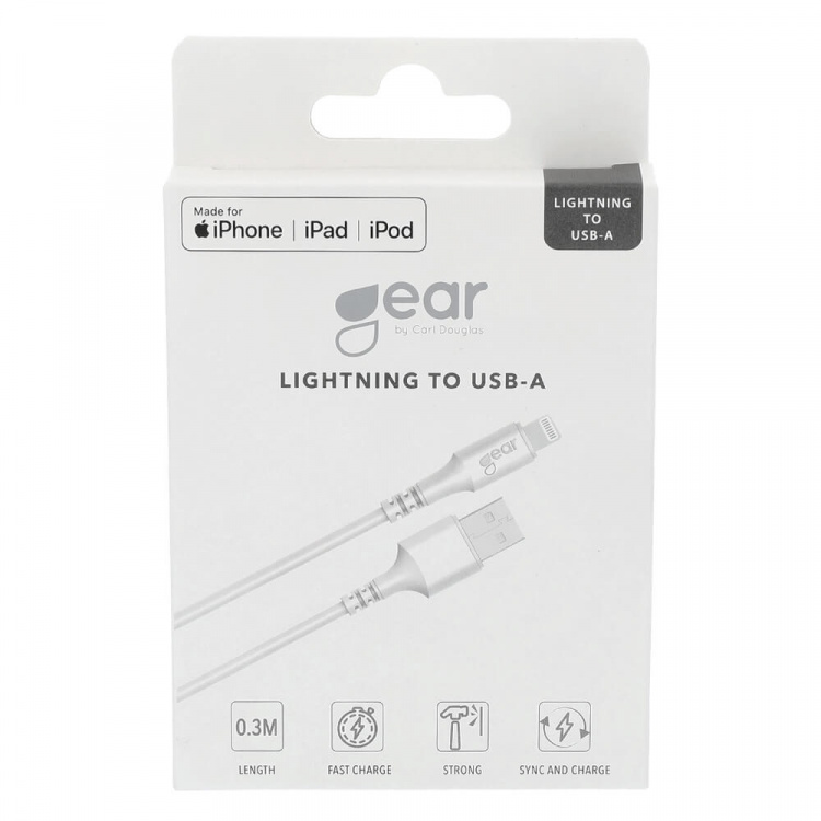 Gear Pyöreä latauskaapeli Lightning-USB-A:lle 0,3 m Valkoinen MFI Gear Pyöreä latauskaapeli Lightning-USB-A:lle 0,3 m Valkoinen MFI