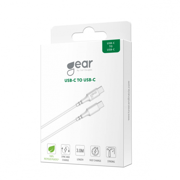 Gear Latauskaapeli USB-C-USB-C 2.0 3m Kaapeli Valkoinen Gear Latauskaapeli USB-C-USB-C 2.0 3m Kaapeli Valkoinen