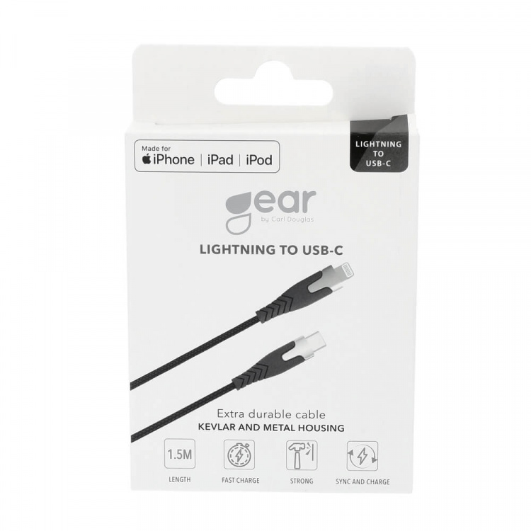 Gear Latausjohto PRO USB-C Lightning C94 1.5m Musta Kevlar johto Metalliliitin
