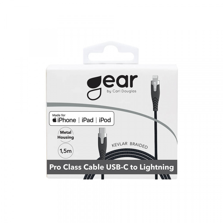 Gear Latausjohto PRO USB-C Lightning C94 1.5m Musta Kevlar johto Metalliliitin