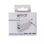 Gear Charger 220V 1xUSB-C + 1xUSB-A PD/PPS 25W + 18W QC White