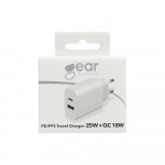 Gear Charger 220V 1xUSB-C + 1xUSB-A PD/PPS 25W + 18W QC White
