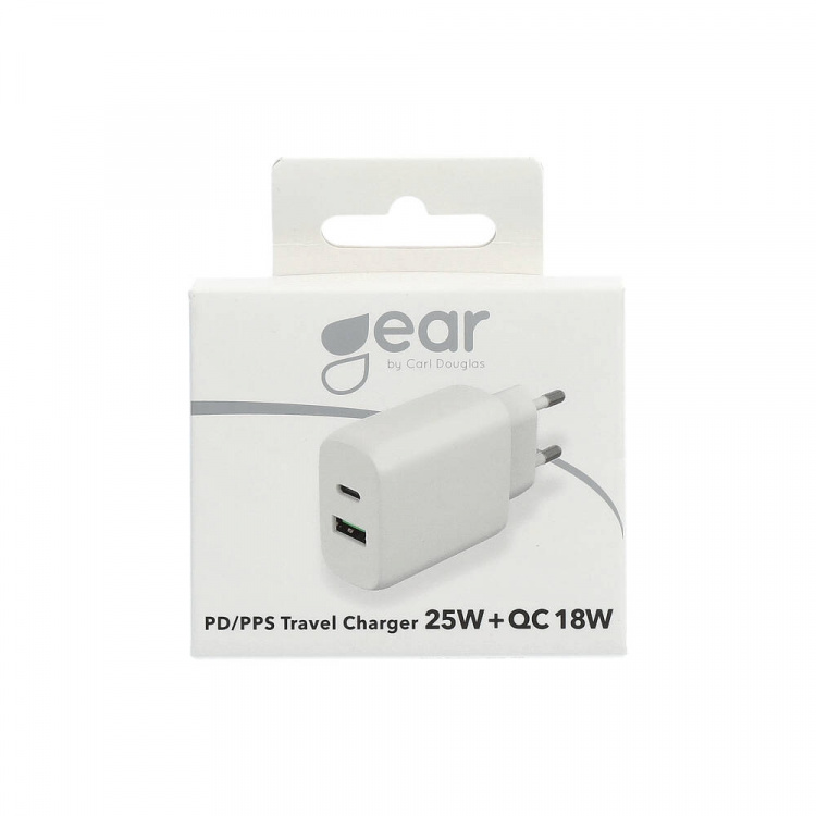 Gear Charger 220V 1xUSB-C + 1xUSB-A PD/PPS 25W + 18W QC White
