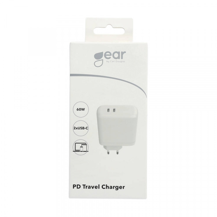 GEAR Charger 220V 2xUSB-C White PD 60W (PD 30W+PD30W)