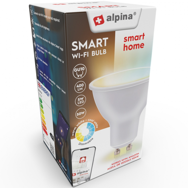 Alpina WiFi Smart GU10 LED lämmin/kylmä valkoinen 4.9W 470 lm Alpina WiFi Smart GU10 LED lämmin/kylmä valkoinen 4.9W 470 lm