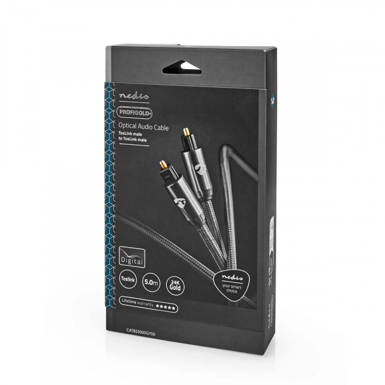 Nedis Optinen Audiokaapeli | TosLink uros | TosLink uros | 5.00 m | Pyöreä | Punottu | Gun Metal Harmaa | Laatikko kannella ja ikkunalla Nedis Optinen Audiokaapeli | TosLink uros | TosLink uros | 5.00 m | Pyöreä | Punottu | Gun Metal Harmaa | Laatikko kannella ja ikkunalla