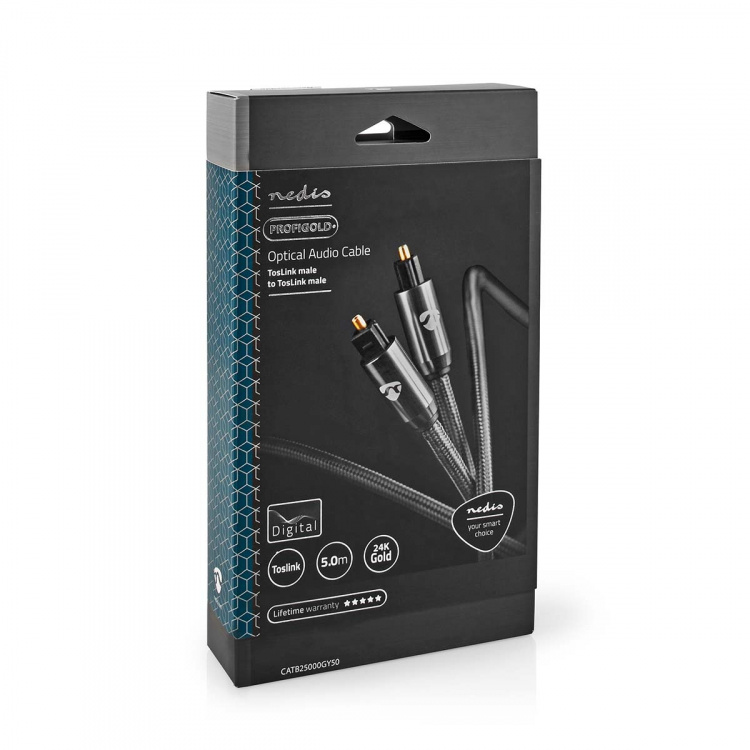 Nedis Optinen Audiokaapeli | TosLink uros | TosLink uros | 5.00 m | Pyöreä | Punottu | Gun Metal Harmaa | Laatikko kannella ja ikkunalla Nedis Optinen Audiokaapeli | TosLink uros | TosLink uros | 5.00 m | Pyöreä | Punottu | Gun Metal Harmaa | Laatikko kannella ja ikkunalla